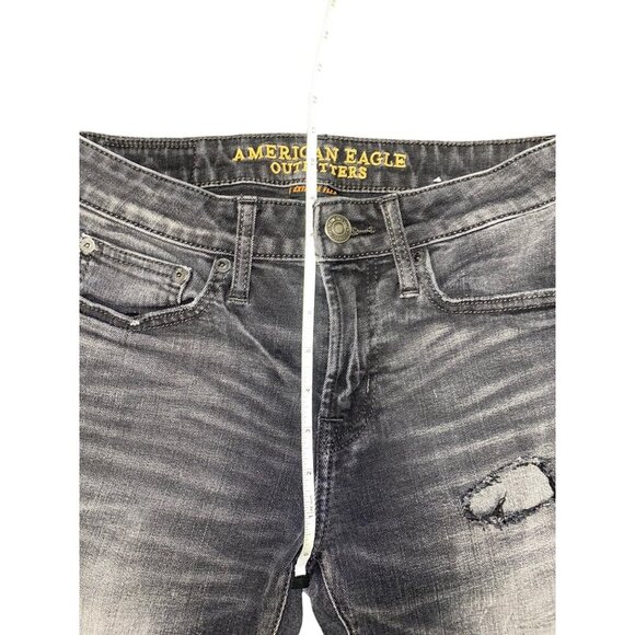 American Eagle Black Distressed Jeans Men's 28x30 Extreme Flex Skinny - Picture 2 of 12
